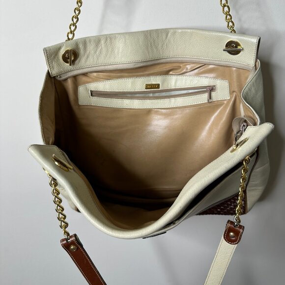 Vintage BALLY Large Ivory/Brown Leather Shoulder Bag - Picture 9 of 10